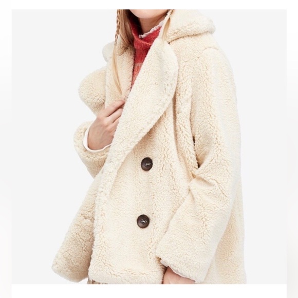 FREE PEOPLE Notched Teddy Peacoat Sherpa Cream Jacket - Picture 4 of 10